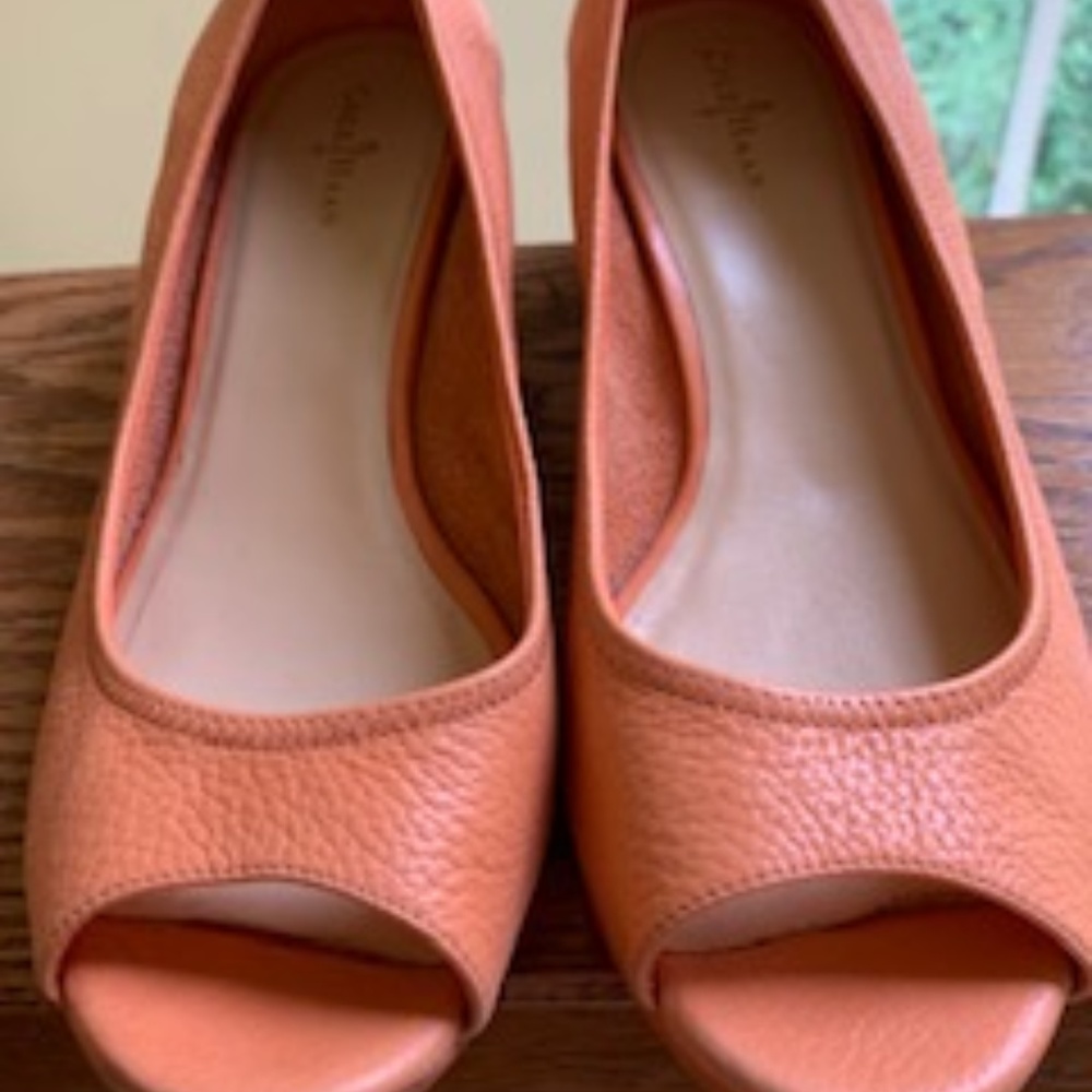 9.5" Cole Haan Leather Coral Color Open Toe Wedge
